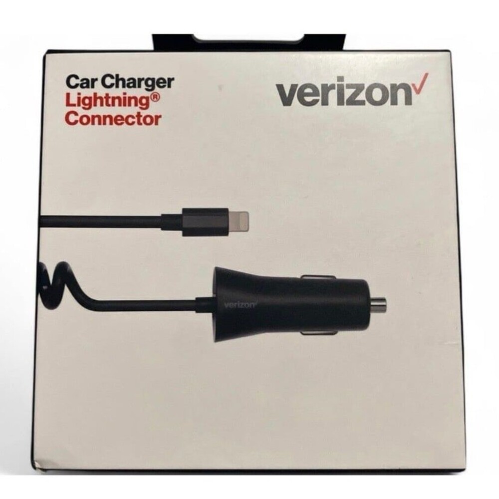 Brand New Verizon Lightning Car Charger - Coiled Cable for iPhone/iPad - Black